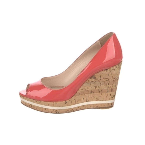 Prada  Patent Leather Wedge Peeptoe Size 37EU - Picture 1 of 6